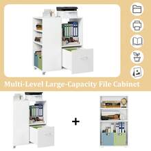 Archivador móvil con ruedas, 2 estantes y 1 cajón, armario de oficina para archivos y documentos en formato DIN A4, formato carta, blanco, 60 x 40 x 75 cm - Blanco - Ver 6