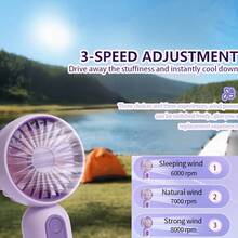 VanSmaGo Caming Fan Portable Mini Outdoor Fan Set [2/3/4/5/6/9/10 Pieces] Handheld Personal Small Fan With 3 Speed For Outdoor Travel, USB Rechargeable Battery Powered Durable Eyelash Fan, Multiple Colors - 5 chiếc Đen + Hồng + Xanh + Hồng + Tím - Xem 7