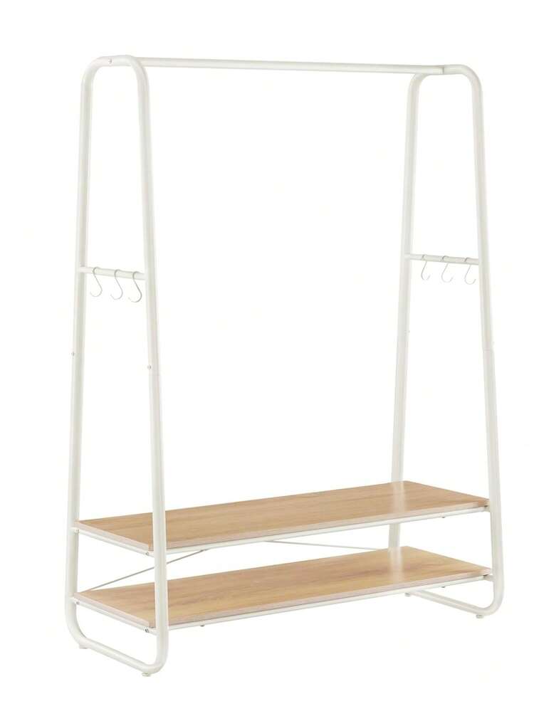 Stand Appendiabiti, Appendiabiti da Terra con 2 Ripiani, 6 Ganci Laterali a S, Struttura in Acciaio, 45 x 100 x 160 cm, Camera da Letto Corridoio, Rovere e Bianco Opaco - Bianco - Visualizzare 6