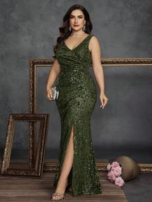 Elisanya Vestido de fiesta, lujo, de alta calidad, estilo sirena, con hendidura alta, cuello en V sexy, brillos y tela elástica, para mujer talla grande, elegante y encantador, perfecto para fiestas, banquetes y damas de honor, versión de lujo