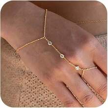 "Gold Finger Chain For Women, Unique Niche Design Hand Chain Bracelet Ring Jewelry, Minimalist Adjustable Finger Bracelet For Daily Wear And Statement Styling "