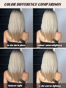 NAMM 18 英寸时尚齐肩假发，渐变银棕色假发，带刘海深色发根，蓬松全机高密度合成纤维分层假发，适合女孩日常、街头服饰、音乐节派对摄影假发，非常适合开学季、万圣节角色扮演动漫或服装使用 - 銀色 - 查看 6