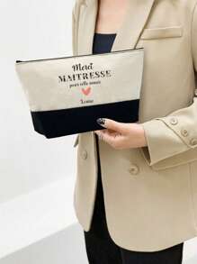 带有“Merci Maitresse”设计的拉链化妆包，轻巧且多功能的化妆品收纳包，非常适合作为教师节的表彰礼物。适用于婚礼、新娘派对和旅行，教师礼物，学校假期返校用品旅行包，女士旅行包 - 彩色 - 查看 5