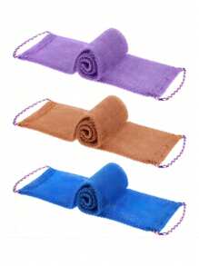 Afrikanisches Mesh Rücken-Peeling-Handtuch-Set, doppelseitig für sanfte und grobe Peeling-Wirkung, effektives Körperpeeling, Rückenreiniger für die Dusche, hochwertiges Mesh-Material, praktisches Handtuch-Design mit Schlaufe, Luffa-Handtuch, Körperschwamm für glatte Haut, ideal für den täglichen Gebrauch (Blau, Lila)