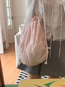 Fashionable Pink Girly Drawstring Pocket Backpack, Large Capacity Foldable Travel Bag For College Girls And Daily Outdoor, School Backpack - Pink - View 4