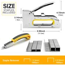 1 pieza Grapadora manual de uso pesado, grapadora para tapicería, de metal, con quitagrapas y 2000/1000 grapas, apta para grapas T50 (4/25-3/8 pulgadas)/JT21, adecuada para manualidades, tela, bricolaje, carpintería, muebles