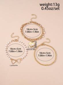 3 件套创意镂空心形仿珍珠多层手链配饰，适合女士日常佩戴