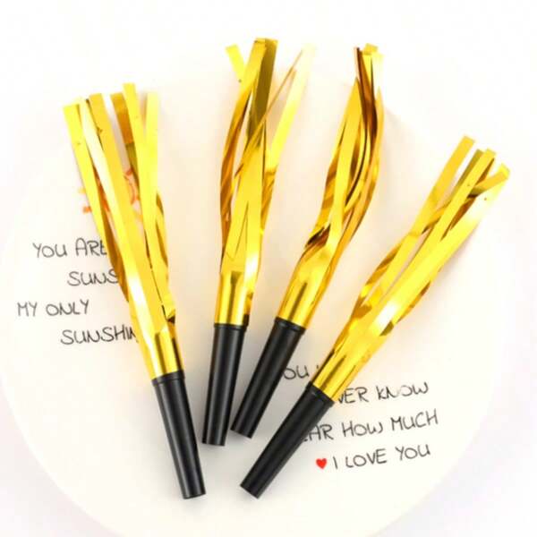 4pcs Black Tube Gold Tassel Creative Whistles, Sports Cheering Prop Party Celebration Item, Party Atmosphere Whistle