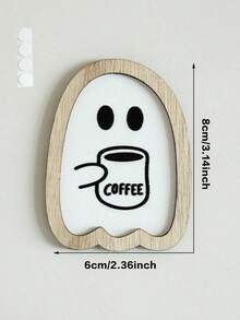 1 pieza Decoración de madera con cafetera con diseño de fantasma de Halloween, decoración de pared con diseño lindo de fantasma, perfecto para amantes del café, accesorios de cocina de Halloween, apto para el hogar, cafetería y decoración de pared - Multicolor - Ver 6