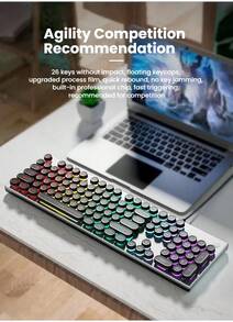 HP K500Y Retro Mechanical Keyboard, Steampunk Design, RGB Colorful Lighting, E-Sports Gaming And Office, High-Tech Axis, Full Metal Panel, Compatible With Win/Mac System - White Mixed Light [round Hat] - View 3