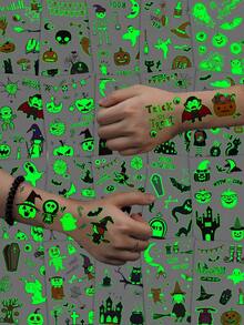 8 片夜光万圣节临时纹身贴纸 - 南瓜、幽灵、城堡、女巫、蝙蝠等图案 | 漂亮、酷炫、可爱的假纹身 | 派对妆容和舞会身体装饰 | 送给家人和朋友的最佳礼物 | DIY 装饰 - 彩色 - 查看 4