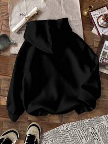 Young Boy Cartoon Pattern Warm Sweatshirt - Black - View 2