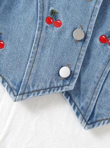 2件套女婴可爱甜美樱桃刺绣牛仔幼儿服装套装 - 中等水洗藍 - 查看 7