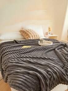 1 件深灰色条纹夏尔巴羊毛柔软舒适盖毯，适合卧室和客房 - 深灰色 - 查看 7