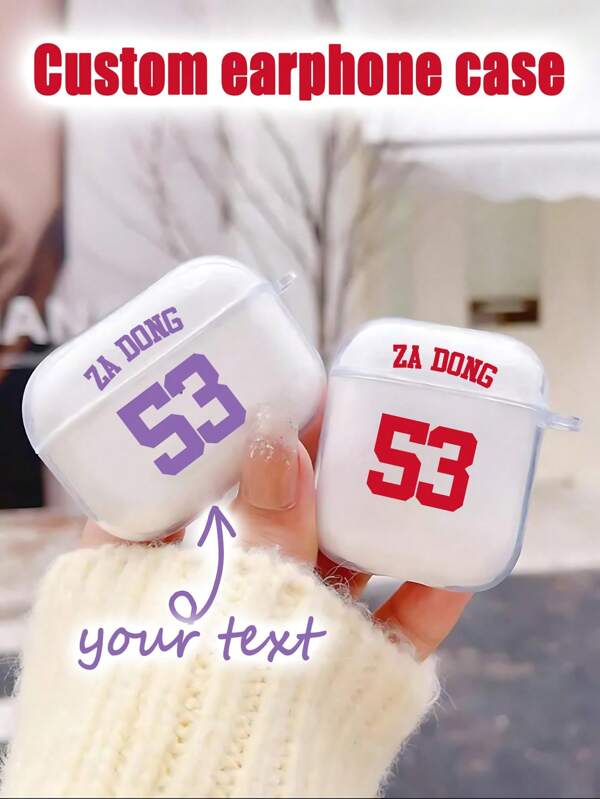 1 pieza Estuche personalizado para auriculares, con nombre/número personalizado, protector suave de TPU a la moda para auriculares, diseño de texto unisex lindo, regalo de aniversario DIY, compatible con Apple Earphone 1/2/3/4/Pro/Pro2, a la moda, colorido, minimalista, kawaii, personalizado, único, regalo ideal para novio/novia
