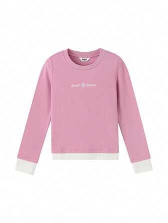 Annil Children's Clothing, Girls, Middle-Aged And Young Children's Round-Neck Long-Sleeved Knitted Sweater, Short And Sweet Cool Style T-Shirt, Autumn
