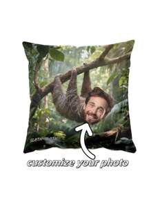 1pc Funny Sloth Face Printed Pillow Cover, Customized Pillowcase, Creative Housewarming Gift For Friends