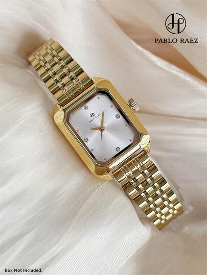 Pablo Raez 1 件原装黄金珠宝优雅女士手表矩形复古 IPG 金色不褪色奢华不锈钢夏季海滩配饰女士正装手表方形表壳顶级全新 AAA 迷人设计石英复古手表