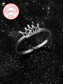A 925 Silver Customised English Name Crown Ring With Adjustable Opening Design, Delicate Crown Details, Elegant Simplicity. - Multicolor - View 3