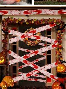 1 pieza Cinta de gasa ensangrentada de Halloween, decoración de Halloween aterradora, decoración multifuncional de Halloween para el hogar, la cocina y los festivales, accesorio de disfraz, accesorio de foto de vendaje para decoración de la cara, la cabeza y el brazo (el patrón de manchas de sangre es aleatorio) Decoración del hogar Decoración de otoño Decoración de habitación Decoración de otoño