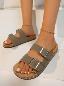 Sandali infradito piatti alla moda con fibbia, sandali estivi unisex da spiaggia con doppia fibbia, ciabatte casual da esterno