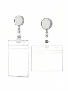 1pc Transparent Waterproof Soft Plastic Card Holder With Retractable Badge Reel, Adjustable Badge Reel Clip, Credit Card Protector Suitable For Nurses, Doctors, Teachers, Office Staff, School Supplies, Back To School - Clear - View 1