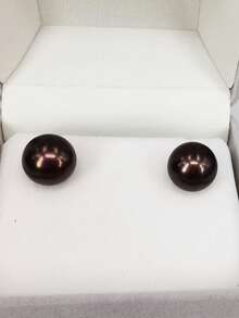 1 Pair 9-9.5mm Natural Freshwater Pearl S925 Silver Stud Earrings - Black - View 3