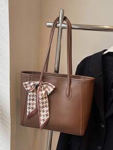 SHEIN MOD Túi đeo vai đơn giản cổ điển thời trang màu trơn da PU dung tích lớn dành cho người đi làm Túi xách đeo vai thông thường Túi xách đa năng phù hợp cho phụ nữ - Cà phê nâu - Xem 9