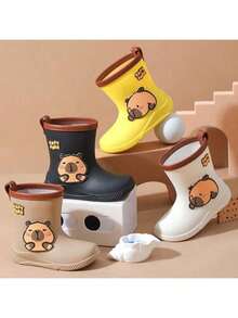 Nuevas botas de lluvia para niños con diseño de capibara de dibujos animados, botas de lluvia de tubo medio para estudiantes de primaria, jardín de infantes, impermeables y antideslizantes - Púrpura malva - Ver 2