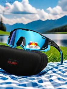 1pc POLASUP Polarized Cycling Glasses, Summer Oversized Sci-Fi Hollow Frame Windproof For Cycling, Outdoor Sports, Hiking (Gift Set Includes EVA Case, Cleaning Cloth, Glasses Strap) - Multicolor - View 7