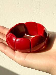 1 件复古红白不对称宽厚树脂手链，优雅女士珠宝，时尚百搭日常配饰