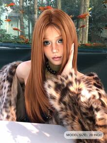 alicegarden Forehead Lace 4 * 1, Forehead Lace Straight Wig, Dirty Orange 28 Inch Daily Natural Semi Woven, Natural Daily Use Realistic Wig