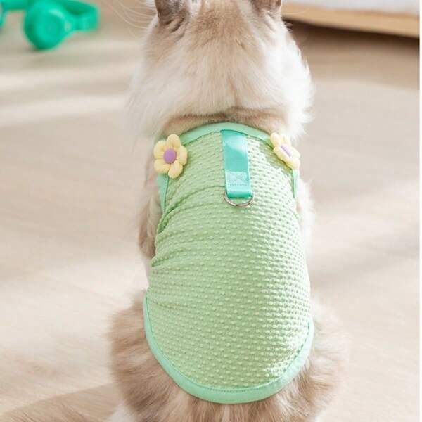 3D Floral Harness Leash For Small Dogs, Stylish Outfit For Pets Like Pooches And Kittens, Suitable For Spring And Summer