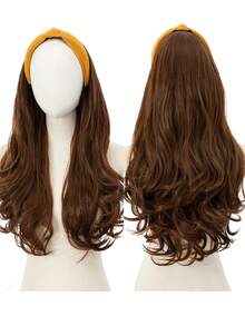 24 英寸头带假发卷发头带假发合成天然耐热纤维波浪假发适合女性女孩 - 棕色 - 查看 13