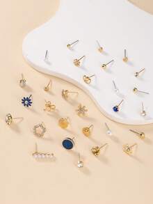 30 对/套雪花、星星、花朵、水钻、蝴蝶结、贝壳、仿珍珠、金属耳钉耳环，时尚可爱，适合日常休闲佩戴，珠宝礼品套装 - 彩色 - 查看 4