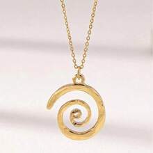 1 Bohemian Spiral Swirl Pendant Necklace, Vintage Oval Swirl Pendant Necklace, Chunky Y2K Necklace, Bohemian Summer Beach Birthday Party Jewelry - 金色 - 查看 2