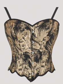 Corset de style palais rétro noir et or pour femmes, top moulant sexy à double bretelle pour femmes, vêtement , indispensable pour les sorties et les achats