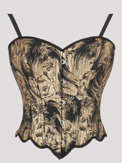 Corset de style palais rétro noir et or pour femmes, top moulant sexy à double bretelle pour femmes, vêtement , indispensable pour les sorties et les achats