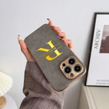 定制手机壳适用于 17 16 15 14 13 12 11 Pro Max 17 Air 16 15 14 Plus 兼容三星 Galaxy S25 S24 S23 S22 Ultra Plus 后盖奢华皮革电镀保险杠金属镜头保护防震外壳个性化首字母名称 3D DIY 雕刻金色字母烫印技术皮套节日礼物送给情侣朋友家人自己