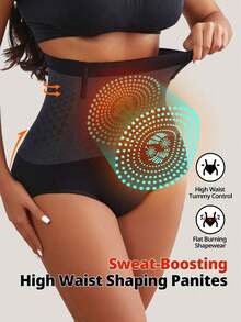FLARIXA 1pc Women Seamless High Waist Shaping Panty Sports Shapewear Swear Boosting Workout Trainning Abdomen Control Waist Support Briefs Anti-Roll Waistband Slimming Underwear - 黑色 - 查看 9
