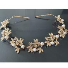 1pc Bridal Pearl & Rhinestone Headband,For Outdoor Wedding Dress