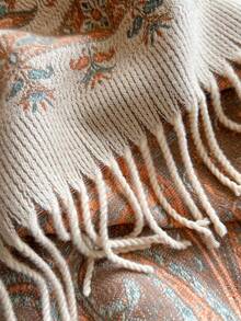 وشاح سميك دافئ بنمط البيزلي مع شرابات، شال بوهيمي الطراز، متعدد الاستخدامات وأنيق للارتداء اليومي مع الفستان قطعة واحدة - بيج - مشاهدة 3