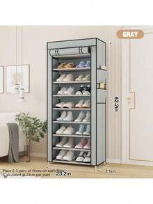 带盖鞋架，5-10 层高鞋架，大容量鞋架，节省空间，适用于衣柜、玄关、宿舍、卧室 - 彩色 - 查看 16