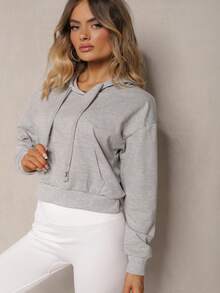 Casual Minimalist Solid Color Versatile Women Hoodies - Grey - View 4