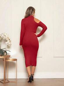 Vestido Com Fenda Lateral Tricot Modal Malha Canelada - Marsala - Visão 2