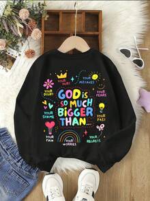 1pc Tween Girl Inspirational Graffiti Colorful Print Sweatshirt, Soft & Skin-Friendly, Suitable For Spring/Autumn Daily School Wear - Black - View 2