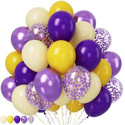 10-Inch (25.4cm) Light Yellow And Deep Purple Metallic Confetti Balloons Set, Suitable For Gender Reveal Party, Birthday, Graduation, Independence Day, Bridal Shower, Baby Shower, Valentine's Day, Mother's Day, Holiday Party Decorations