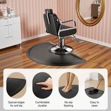 Salon Chair Anti-Fatigue Floor Mat For Barber Shop - 3'x5' Black Semi Circle For Hair Stylist - 1/2" Thick Standing Mat - Black - View 2