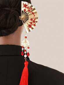 1件传统中式风格女士发饰，迷你金属扇形发夹，古朴风格装饰发簪，丸子头造型器，适合日常佩戴、派对、聚会、跳舞、购物、约会等场合，优雅发夹，展现经典魅力和优雅风格，可作学习用品、发饰、头饰。 - 彩色 - 查看 5