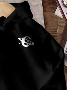 Sudadera con capucha de manga larga y patrón de dibujos animados cálida para niño pequeño - Negro - Ver 6